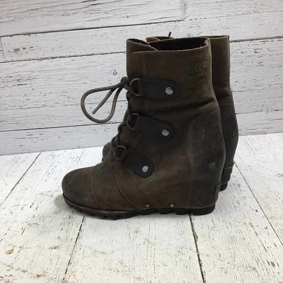 Sorel Joan of Arctic Hidden Wedge Lace Up Leather Boots Size 8 - Picture 4 of 11